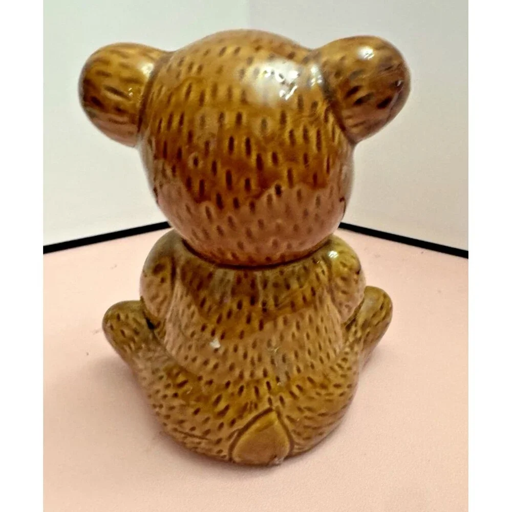 Vintage Ceramic Honey Bear Lidded Jar Brown Teddy Bear Holding Pot 5